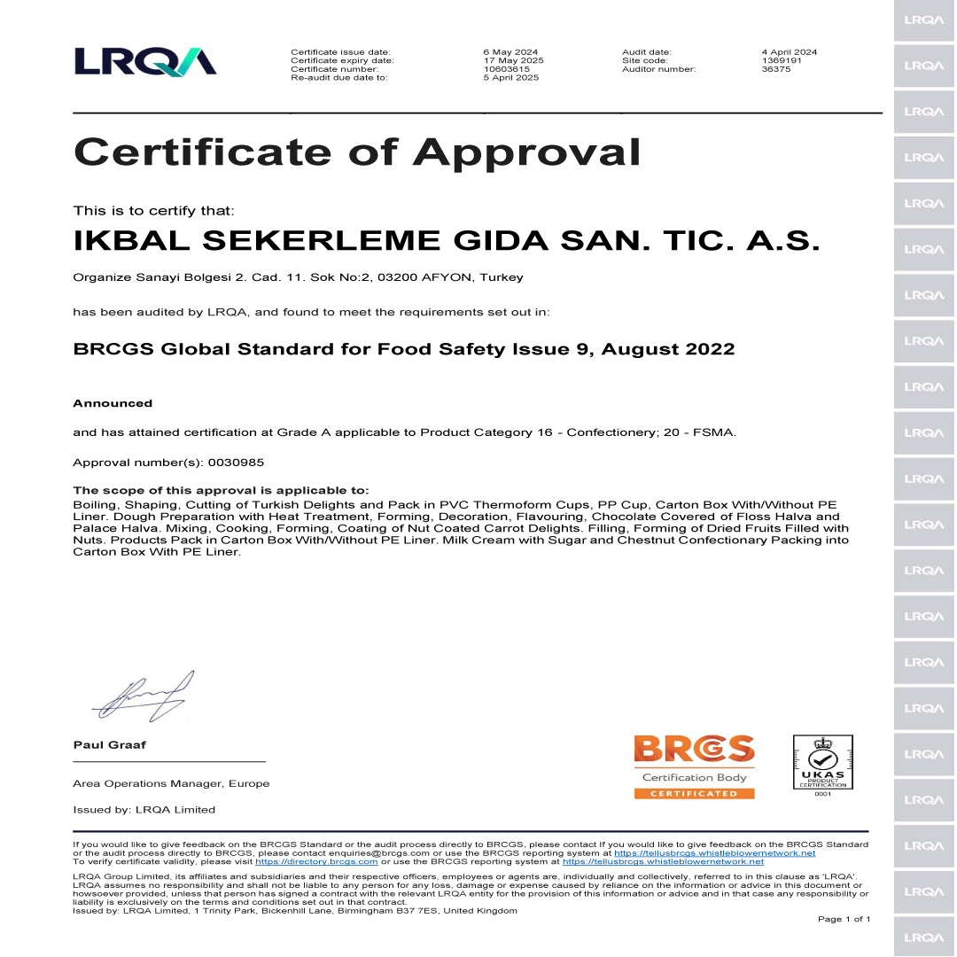 LRQA Certificate of Approval 